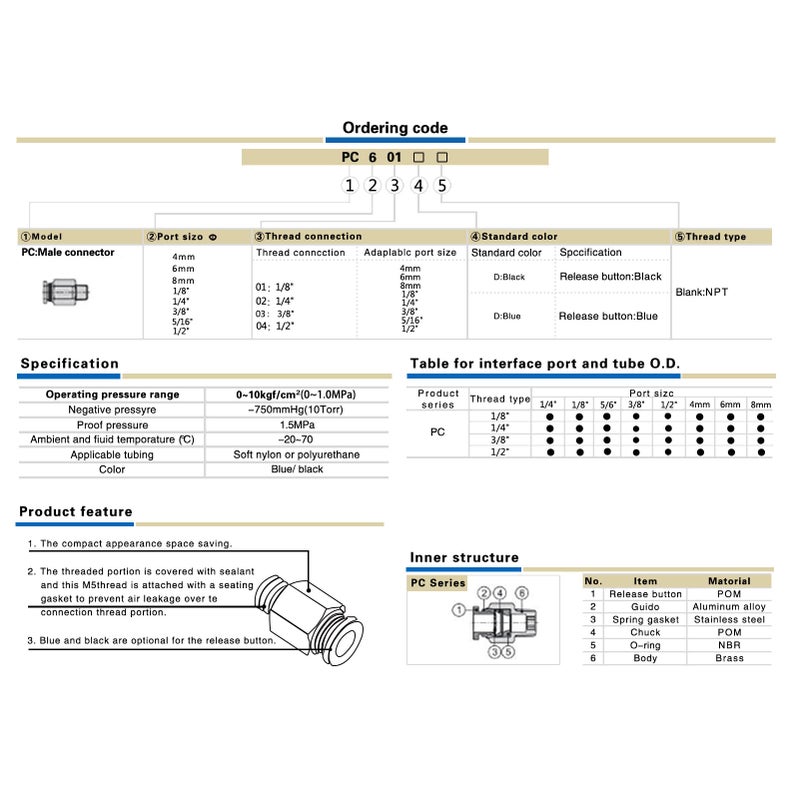 CEKER 1/4 "" NPT Push to Connect Fittings Air Fittings 6mm to 1/4 بوصة npt ذكر موضوع خط الهواء تركيبات توصيل سريعة تركيبات هوائية 10 عبوات - Image 2